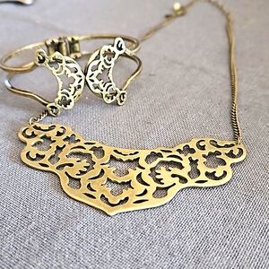 Brass victorian steampunk lace necklace and bracelet set OVS brand vintage style